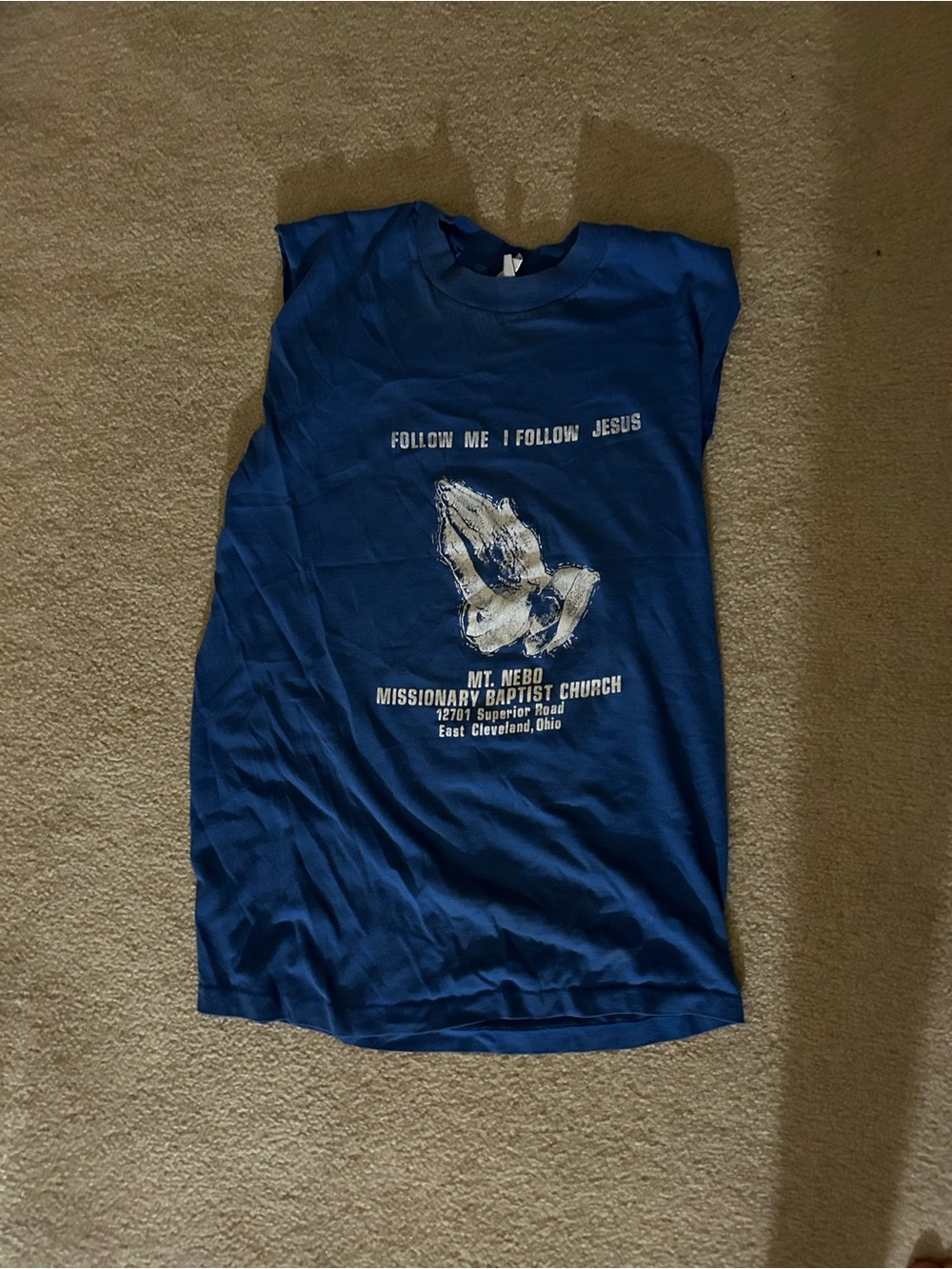 Blue Graphic Praying Hands sleeveless Tee shirt - Christian Jesus apparel